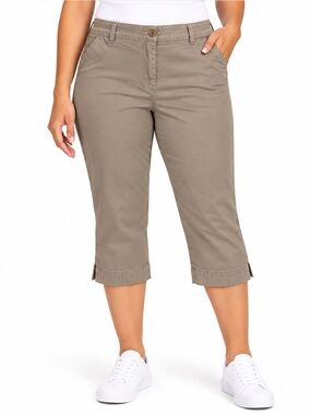 Rafaella Khaki Stretch Cotton Capri Pants Side Slit Pockets Size 6